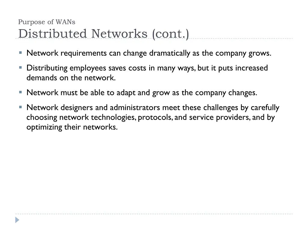 purpose of wans distributed networks cont