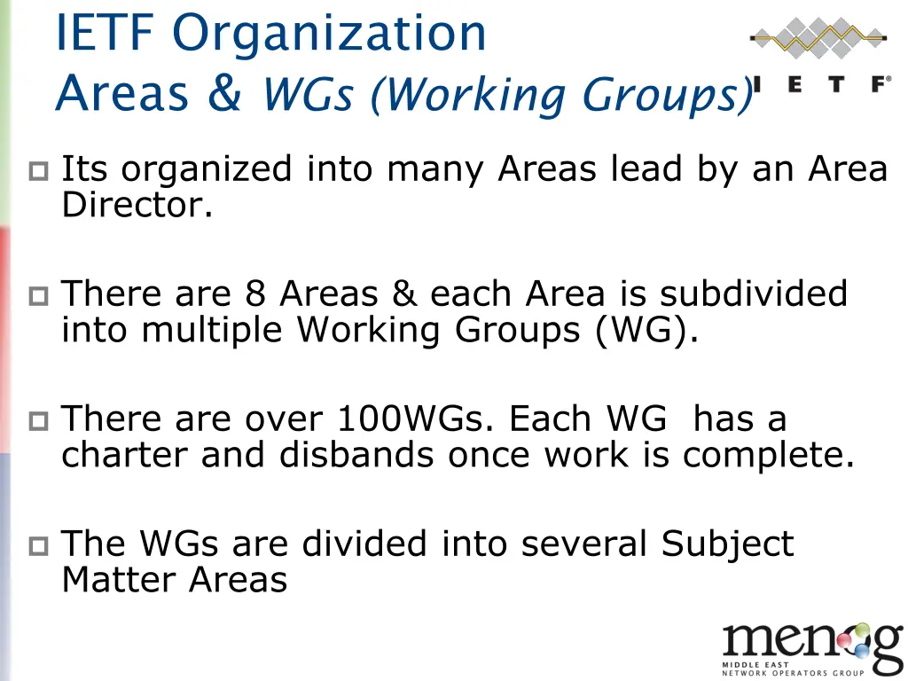 ietf organization areas wgs working groups