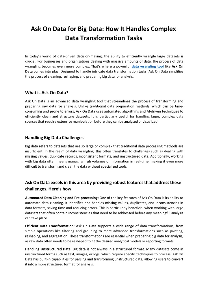 ask on data for big data how it handles complex