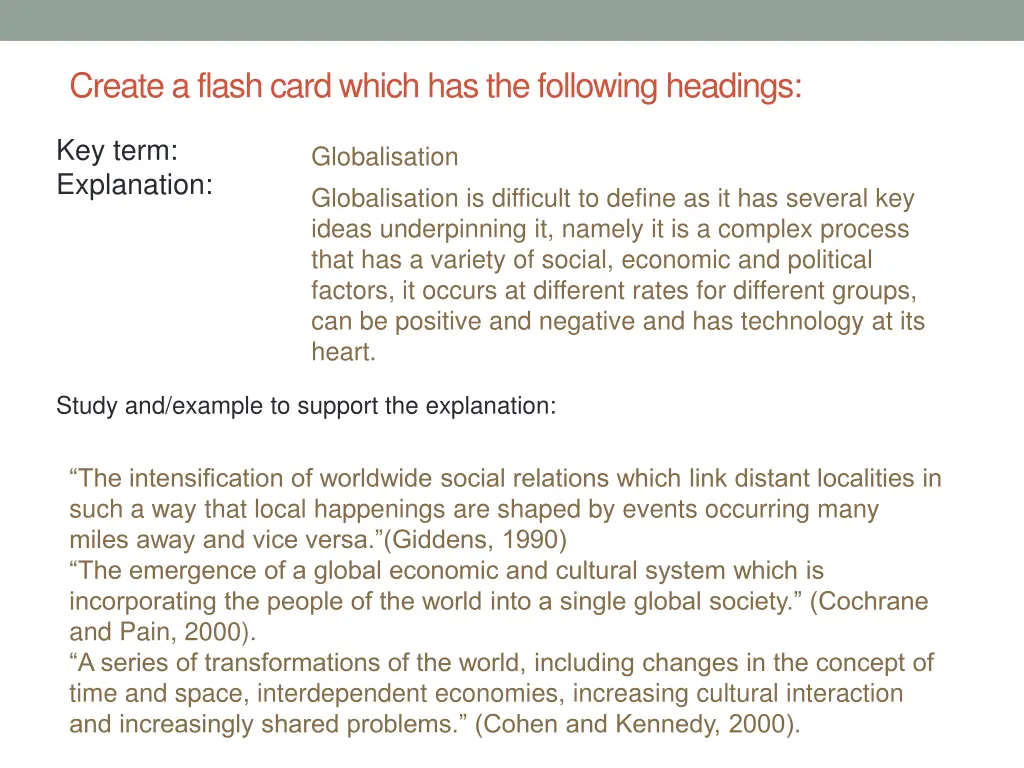 create a flash card which has the following