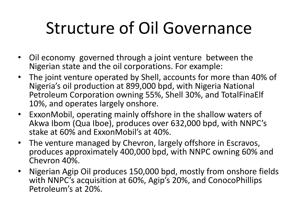 structure of oil governance