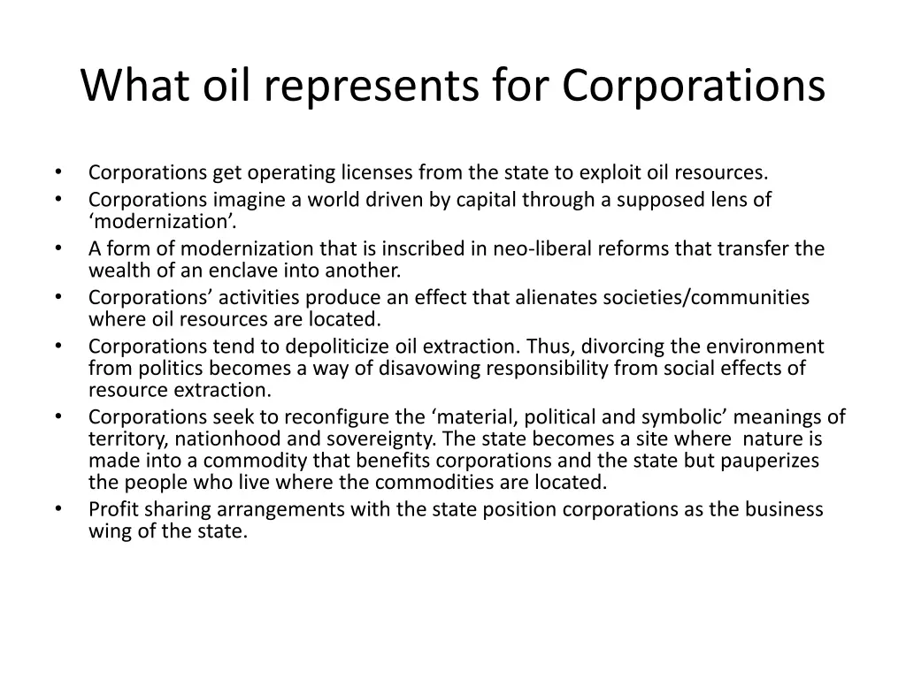 what oil represents for corporations