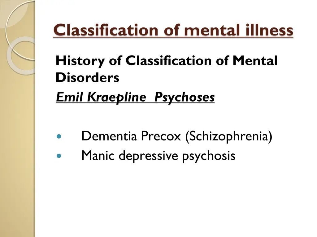 classification of mental illness