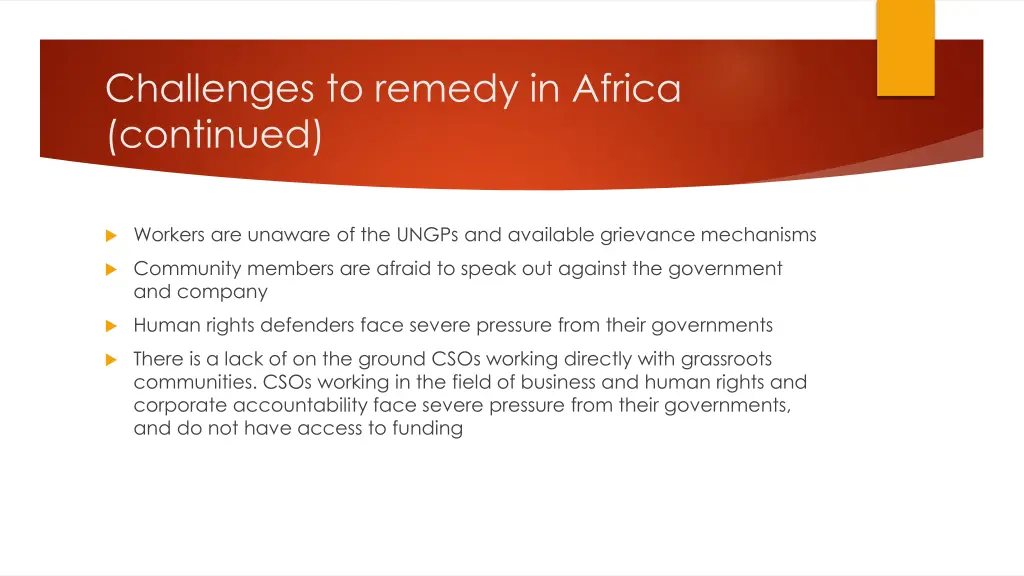 challenges to remedy in africa continued