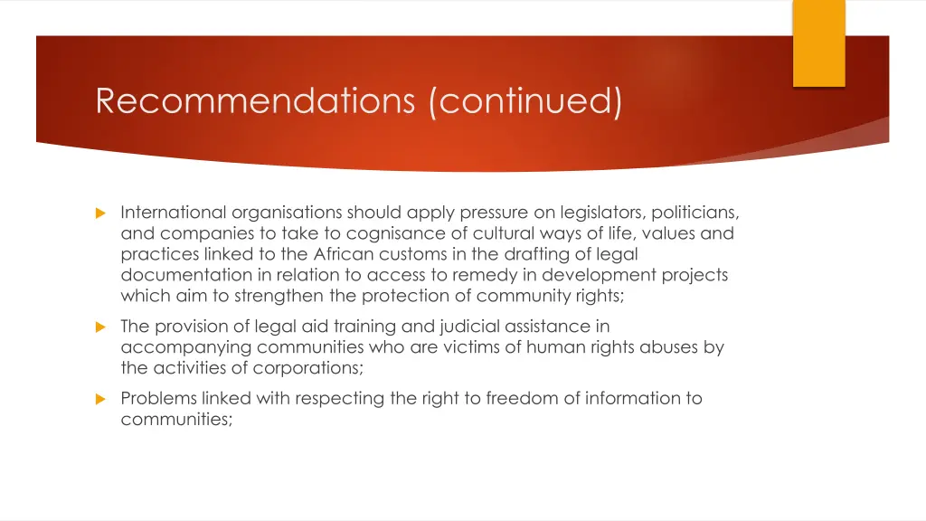 recommendations continued