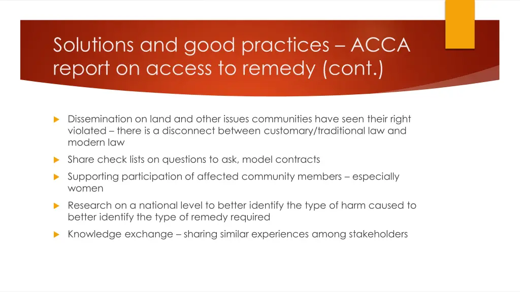 solutions and good practices acca report 1