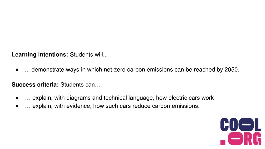 learning intentions students will