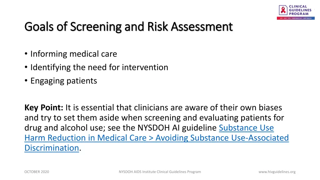 goals of screening and risk assessment goals