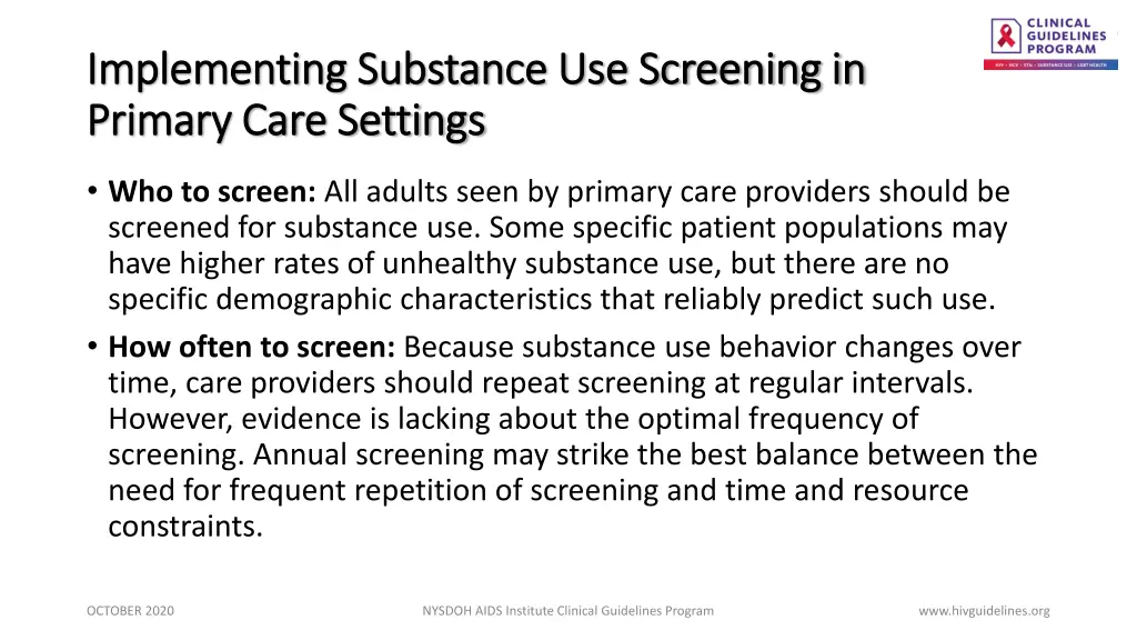 implementing substance use screening