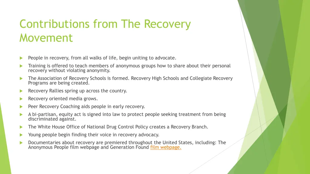 contributions from the recovery movement