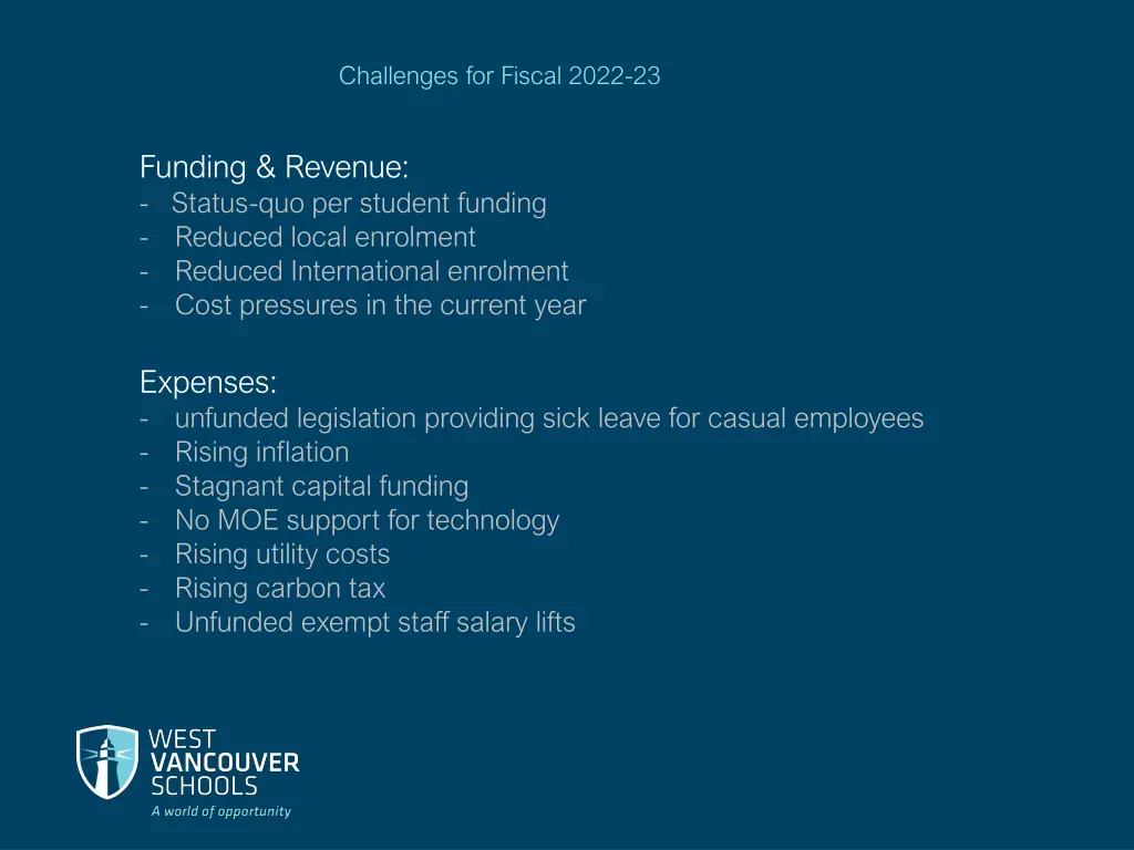 challenges for fiscal 2022 23