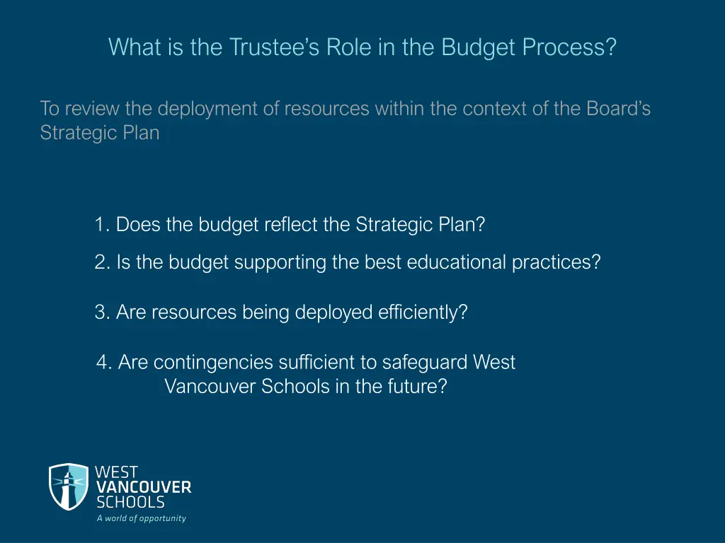 what is the trustee s role in the budget process