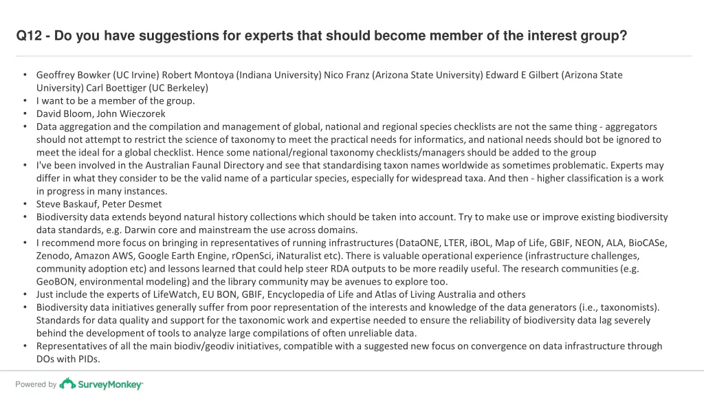 q12 do you have suggestions for experts that