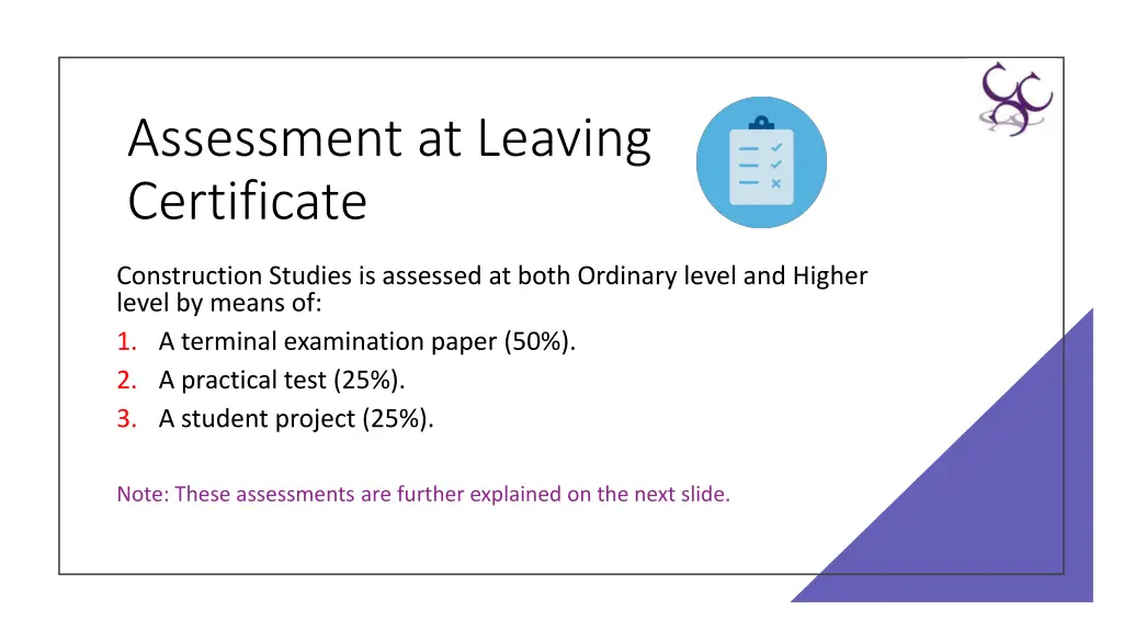 assessment at leaving certificate