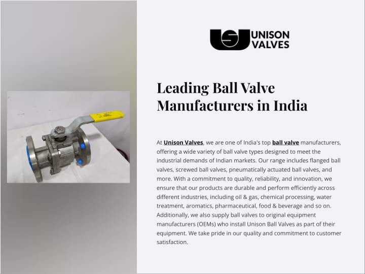 leading ball valve manufacturers in india