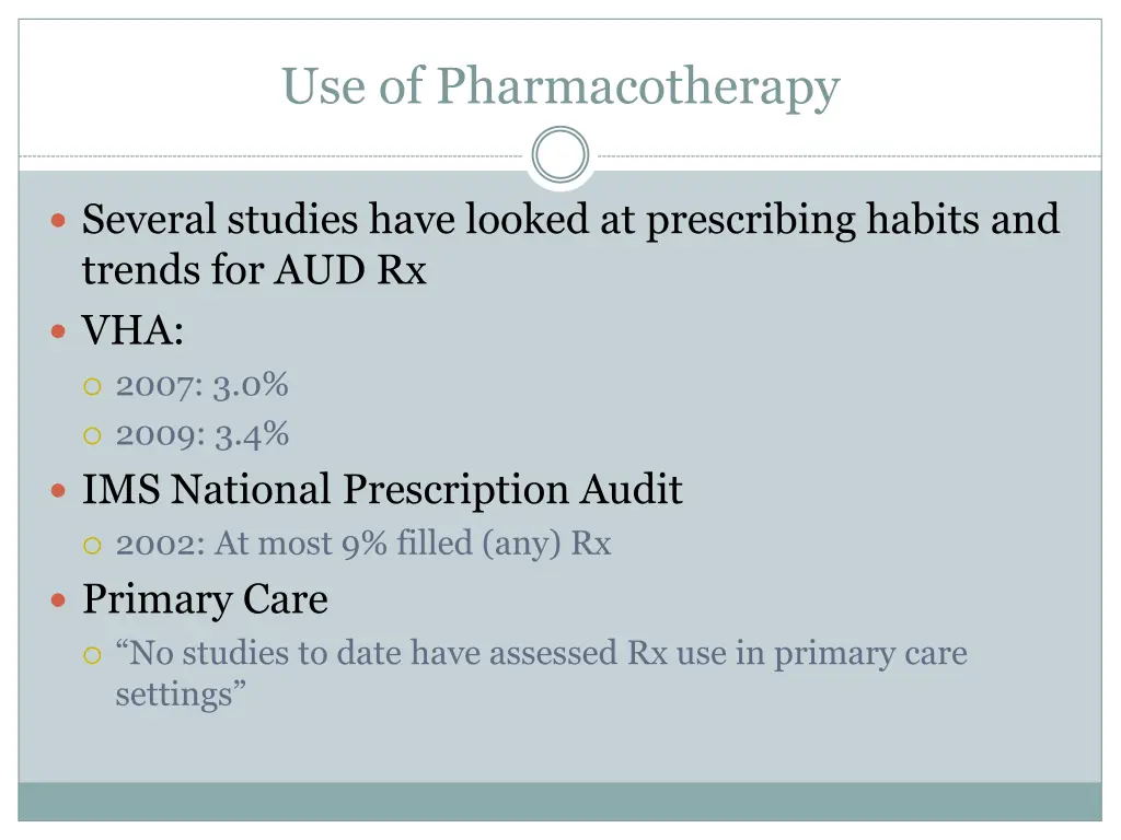 use of pharmacotherapy