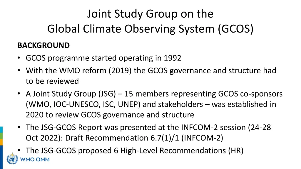 joint study group on the global climate observing