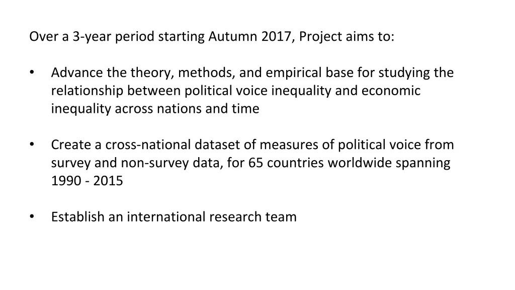 over a 3 year period starting autumn 2017 project