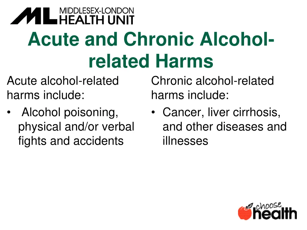 acute and chronic alcohol related harms acute