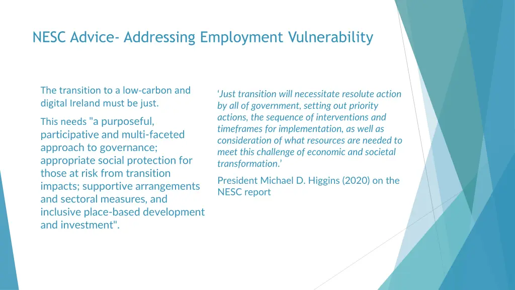 nesc advice addressing employment vulnerability