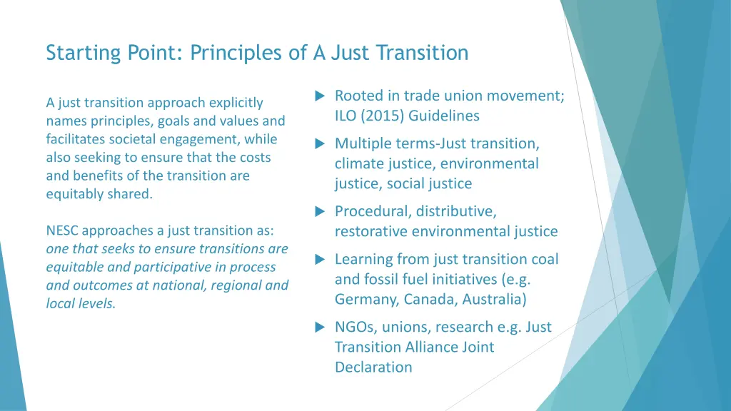 starting point principles of a just transition