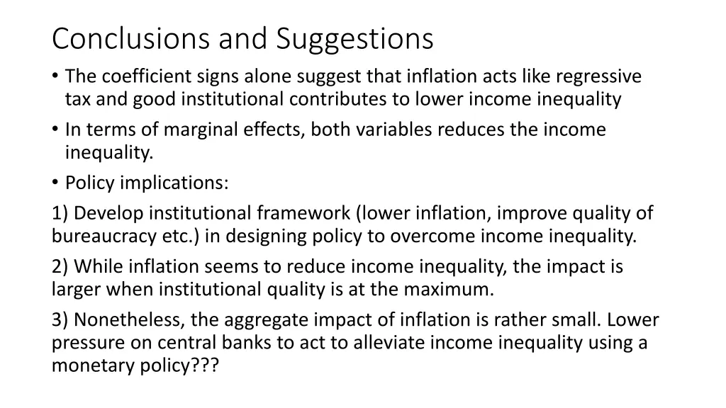conclusions and suggestions the coefficient signs