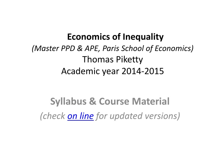 economics of inequality master ppd ape paris