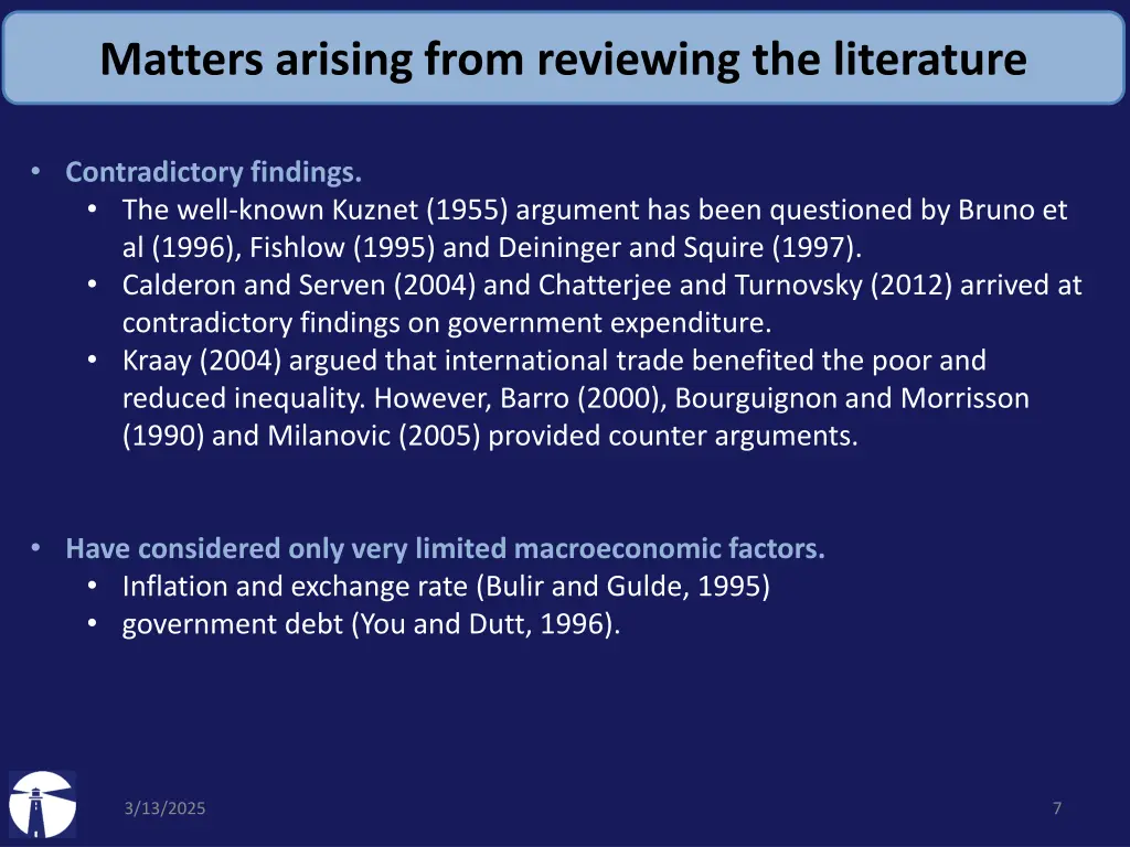 matters arising from reviewing the literature