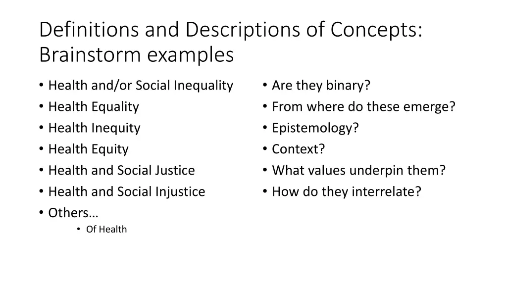 definitions and descriptions of concepts