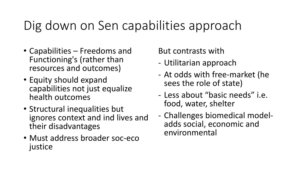 dig down on sen capabilities approach
