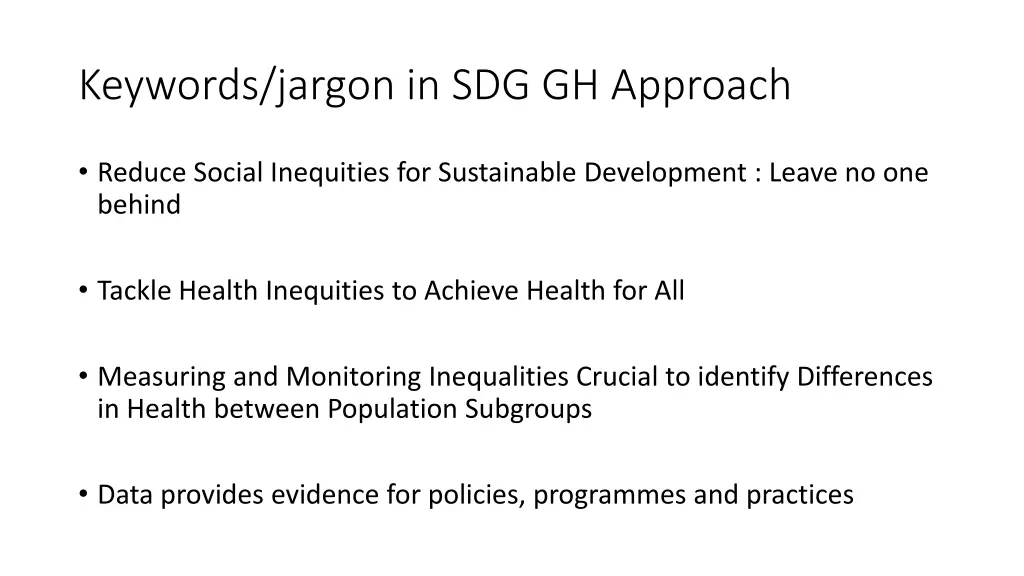 keywords jargon in sdg gh approach