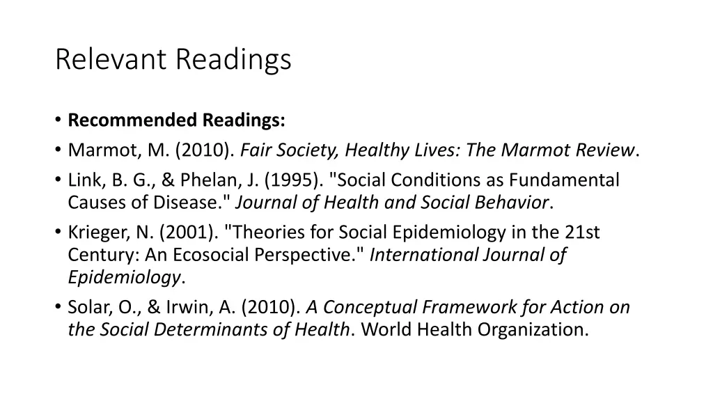 relevant readings