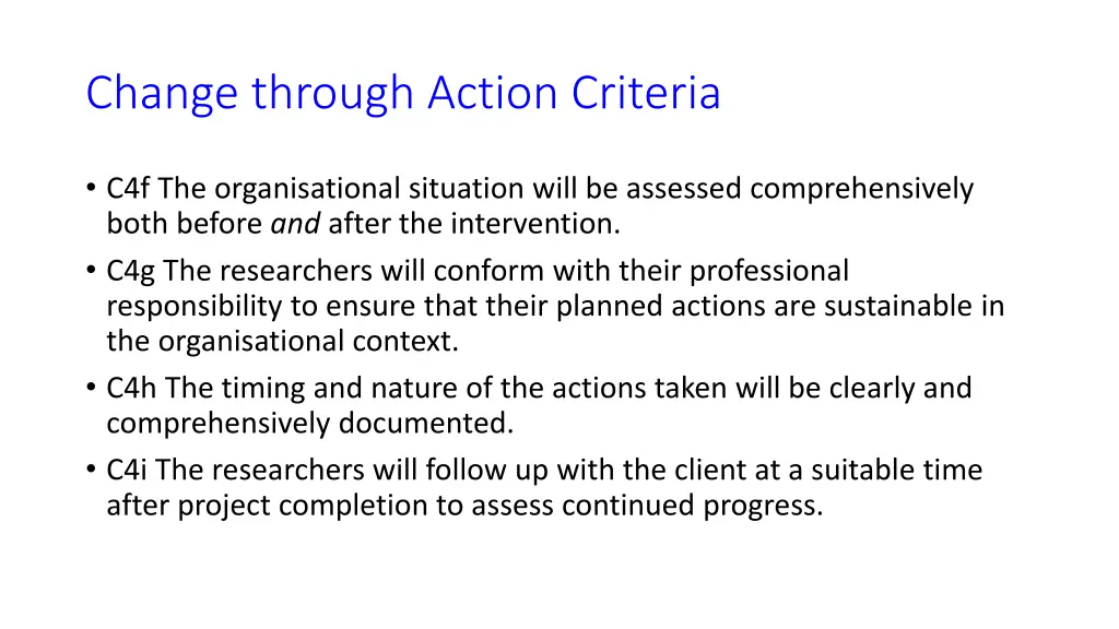 change through action criteria 1