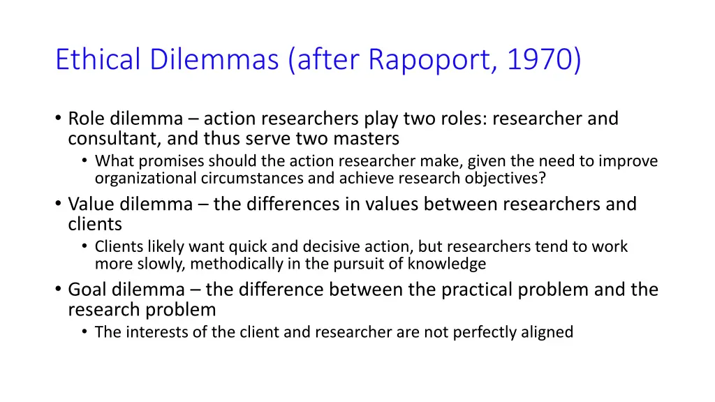 ethical dilemmas after rapoport 1970