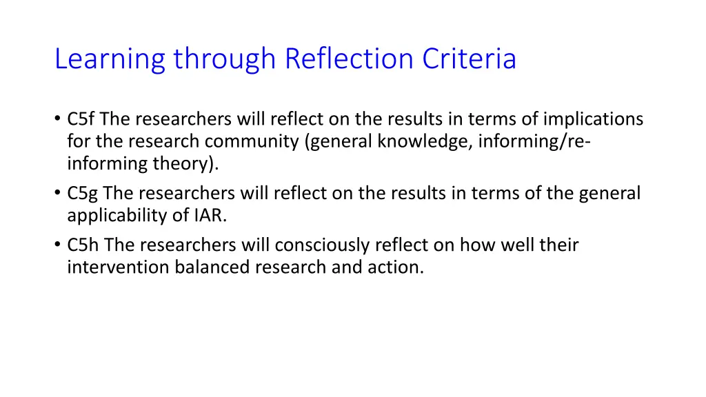 learning through reflection criteria 1