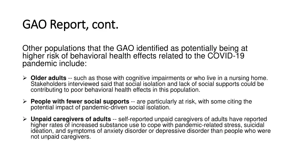gao report cont gao report cont