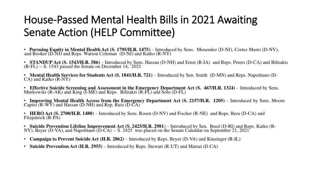 house house passed mental health bills in 2021