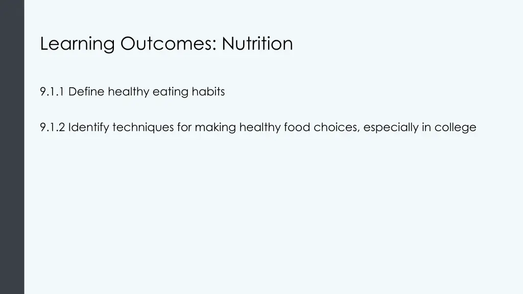 learning outcomes nutrition