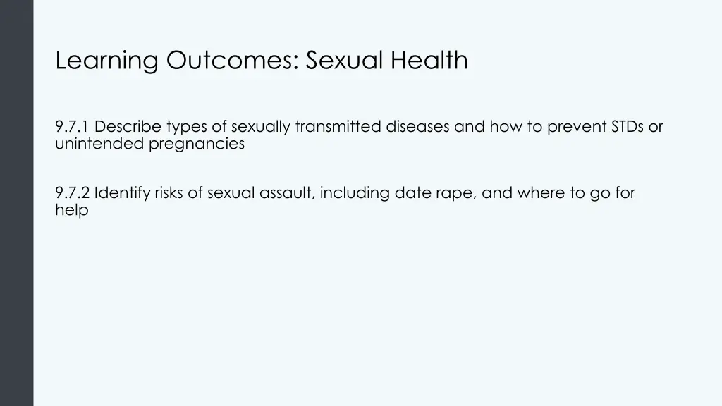 learning outcomes sexual health