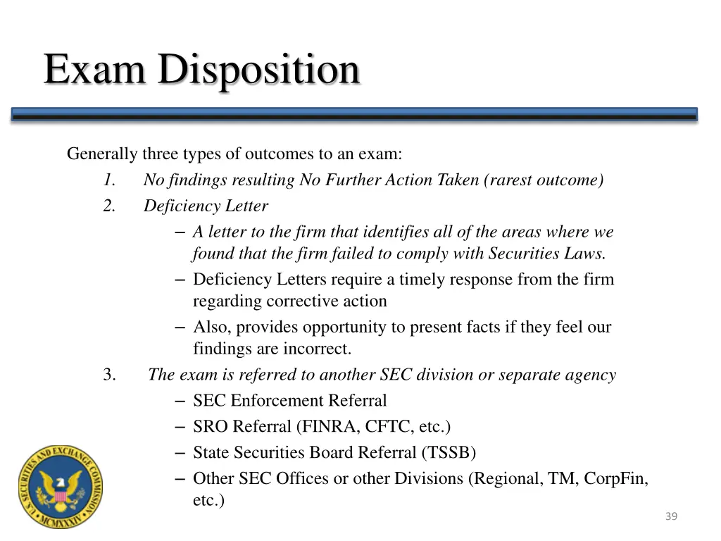 exam disposition