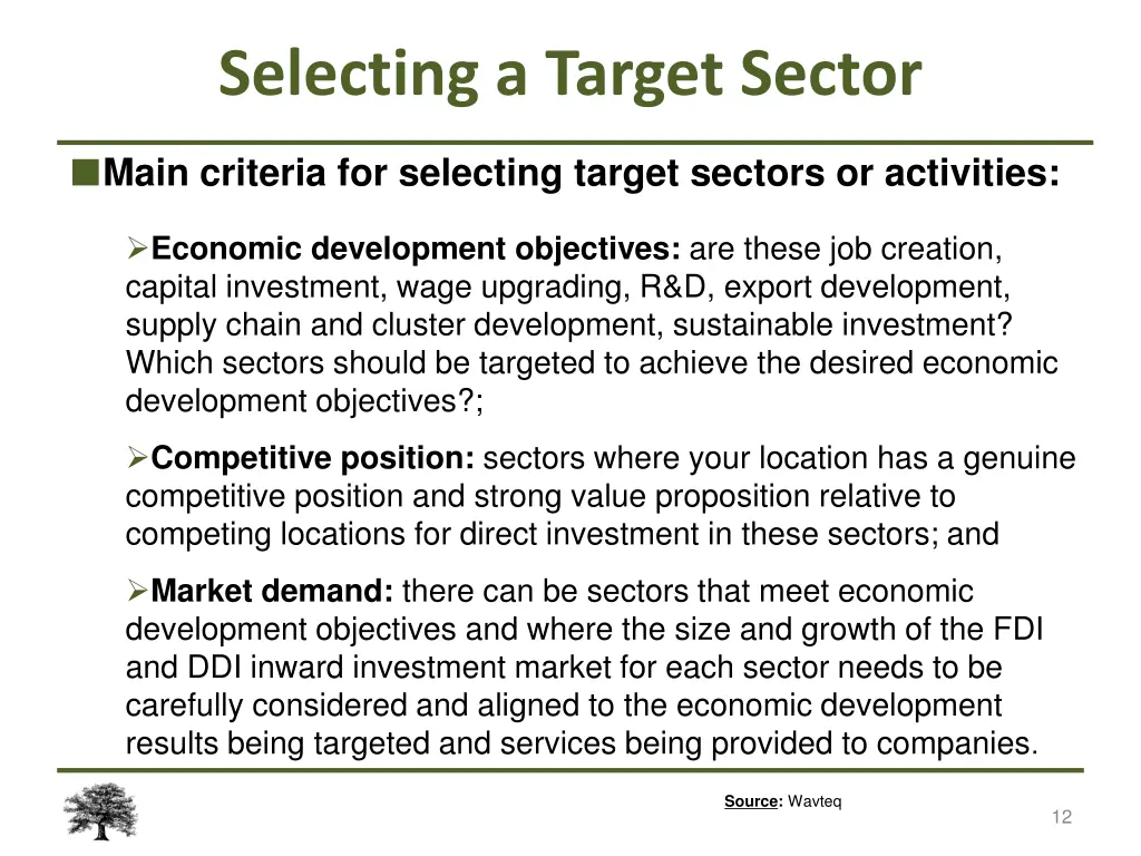 selecting a target sector main criteria
