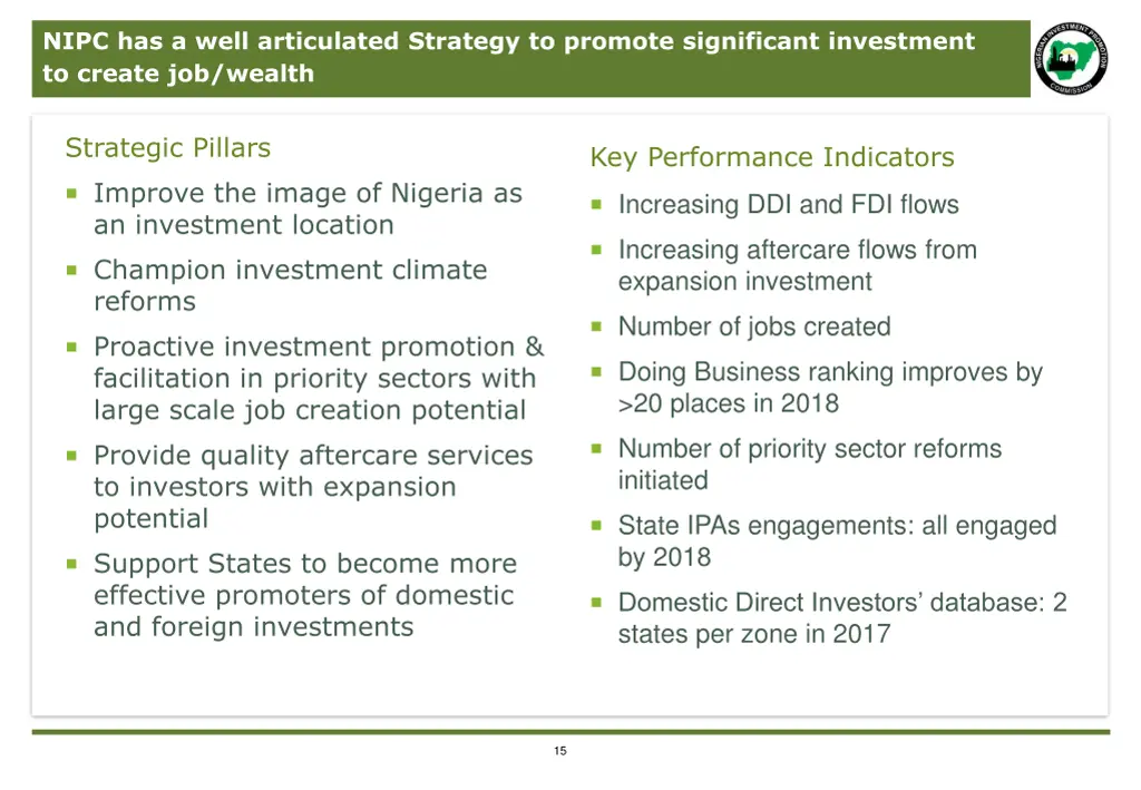 nipc has a well articulated strategy to promote