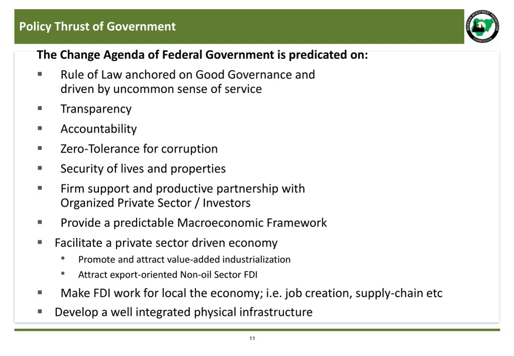 policy thrust of government