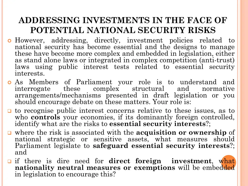 addressing investments in the face of potential
