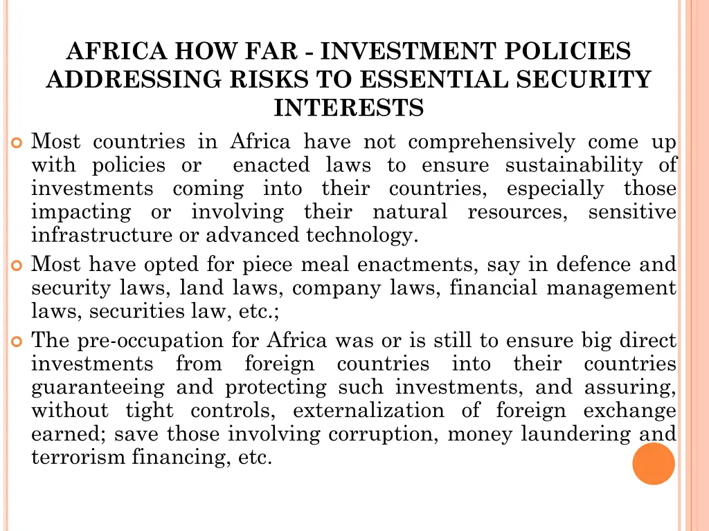africa how far investment policies addressing 1