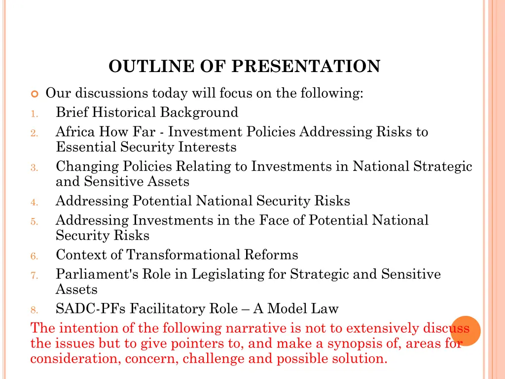 outline of presentation