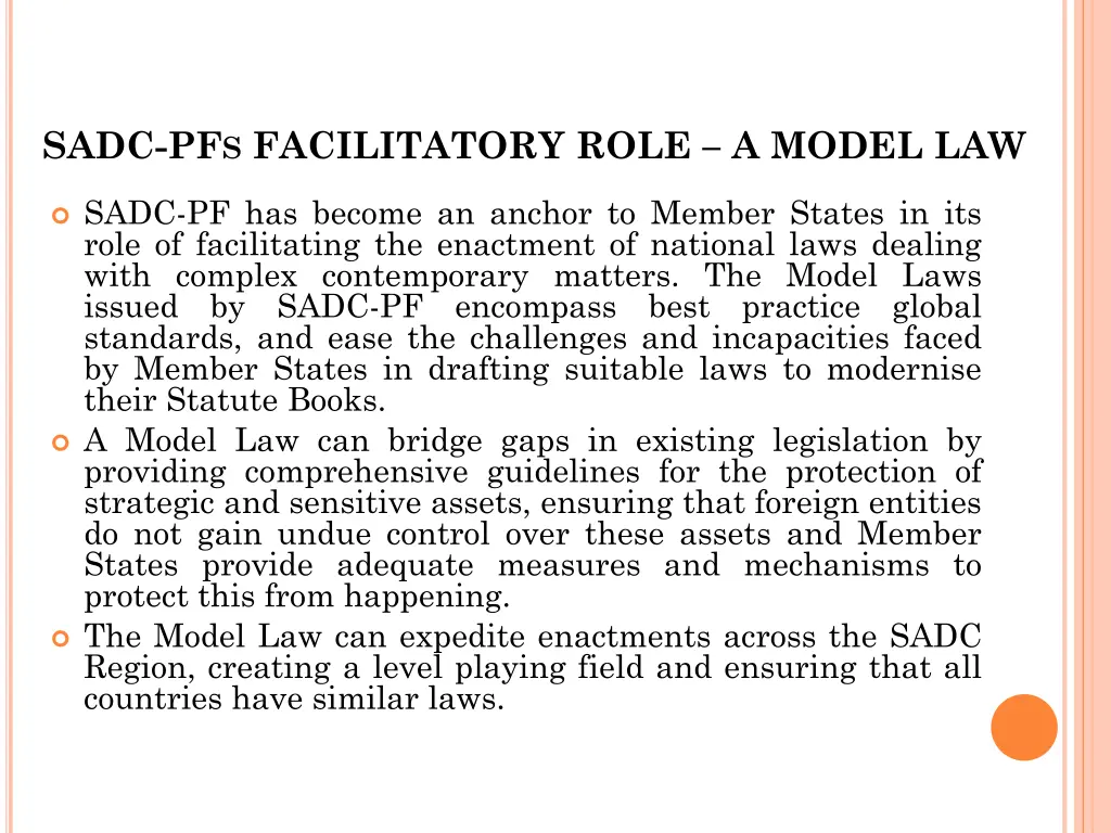 sadc pf s facilitatory role a model law 1