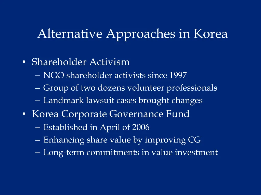 alternative approaches in korea