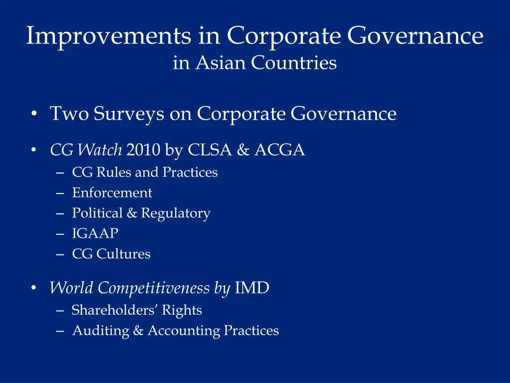 improvements in corporate governance in asian