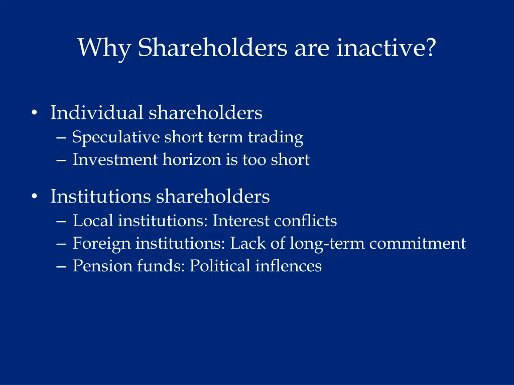 why shareholders are inactive 1